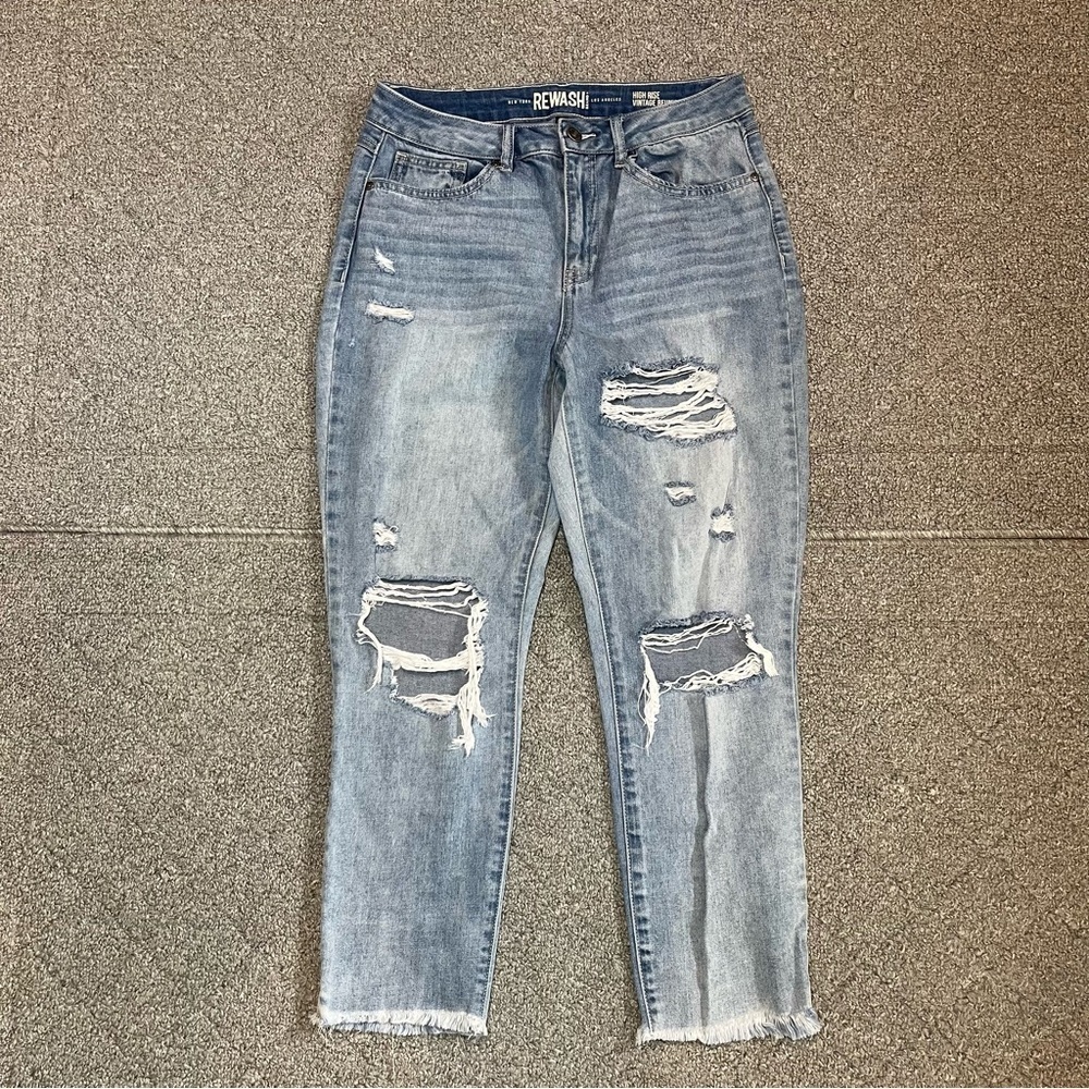 REWASH High Rise Distressed Vintage Reunion Jeans Women’s Size 9/29 Denim Blue